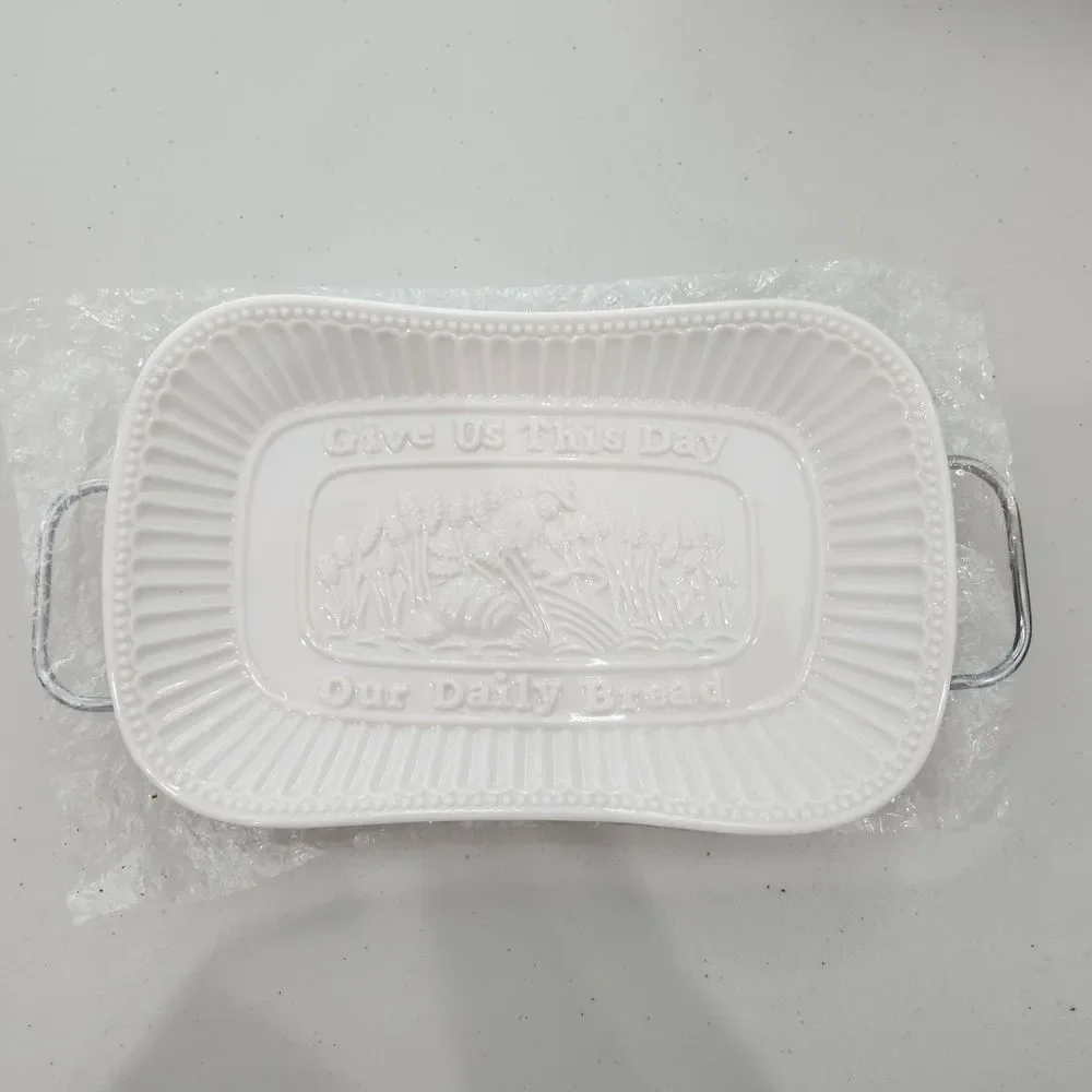 Porcelain Bread Tray with Silver Finish Serving Rack